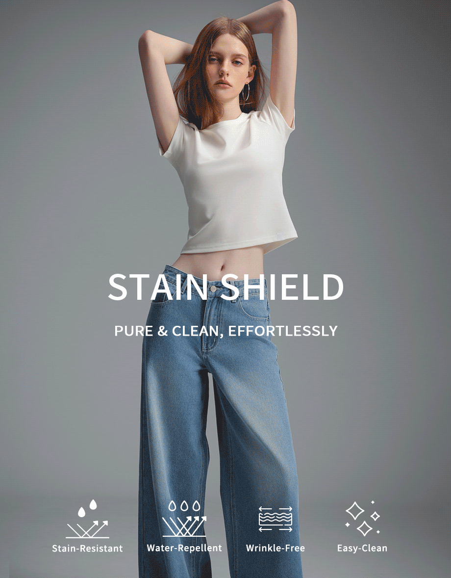 【Stain Resistant】Simple Basic Crew Neck Fitted Crop Tee