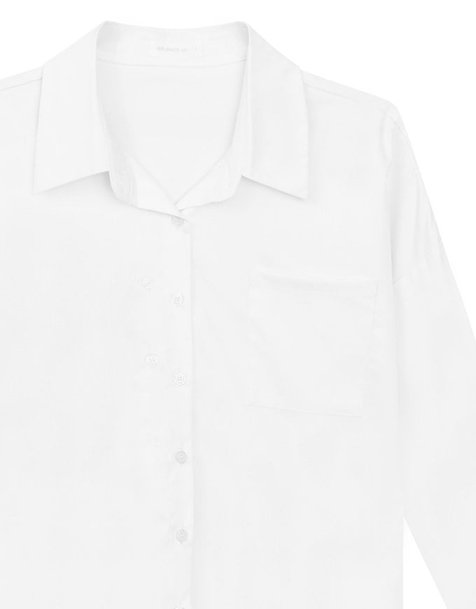 【Stain Resistant】Oversized Pocket Detail Button Down Shirt Blouse