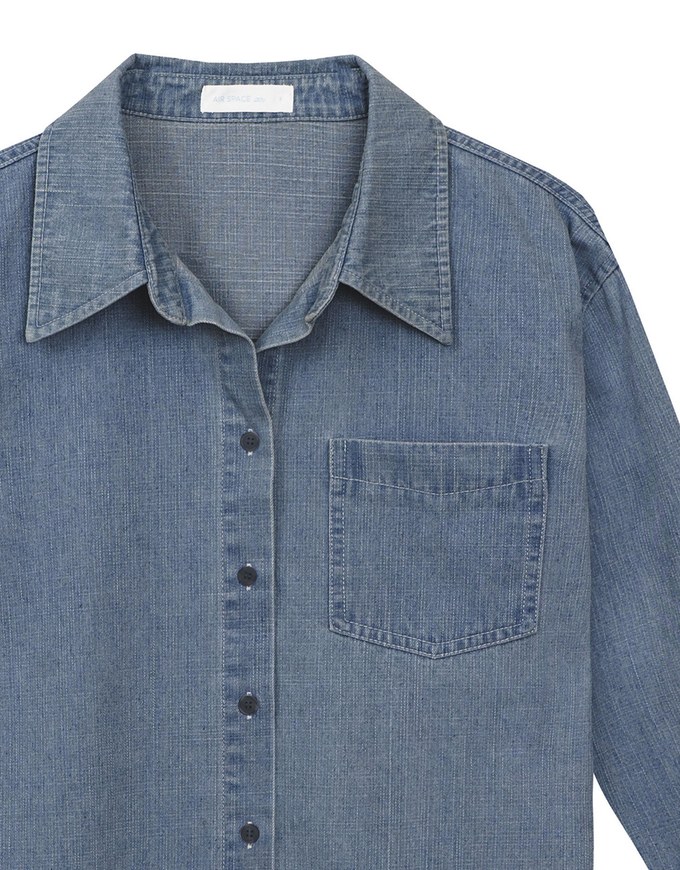 【DINOTAENG】Oversized Denim Shirt with Iron-On Embroidery Patches