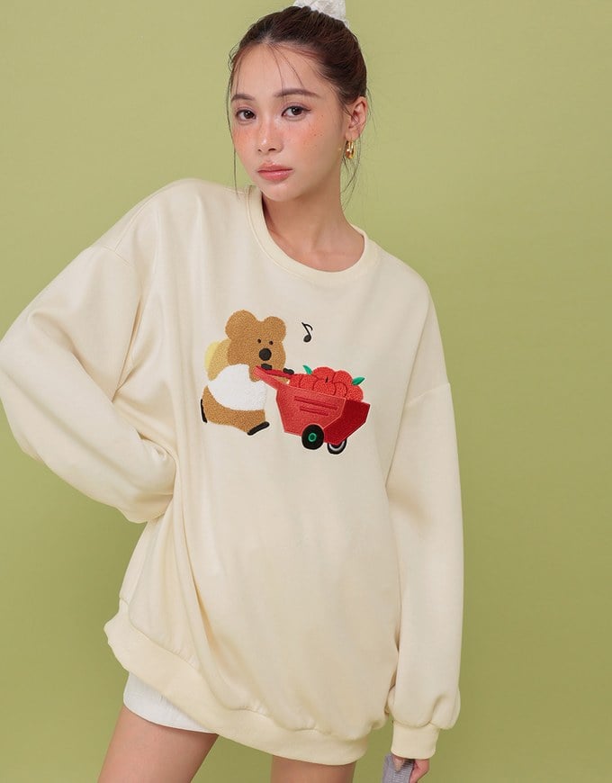 【DINOTAENG】Fluffy Embroidery Graphic Sweatshirt