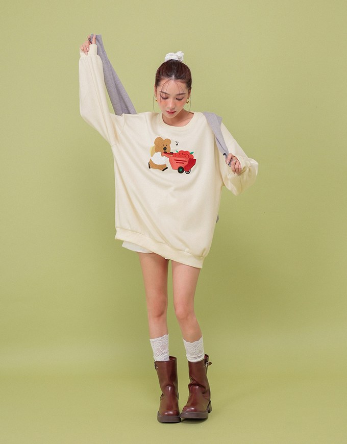 【DINOTAENG】Fluffy Embroidery Graphic Sweatshirt