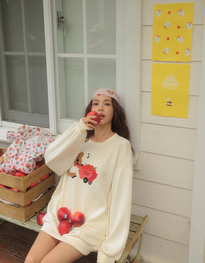 【DINOTAENG】Fluffy Embroidery Graphic Sweatshirt