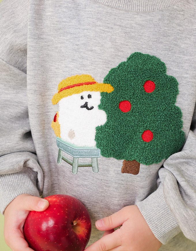 【DINOTAENG】 Fluffy Embroidery Graphic Sweatshirt ( Kids)