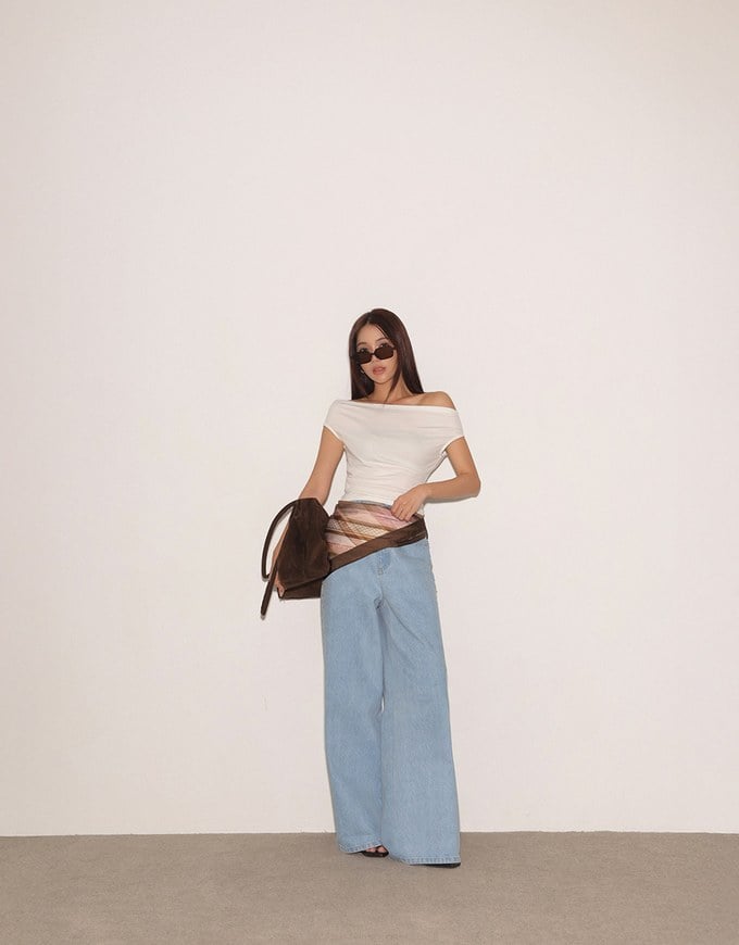 Fitted Off Shoulder Stretch Cotton Short Sleeve Top