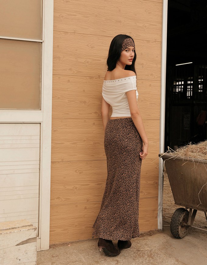 Leopard Print Flared Hem Maxi Skirt