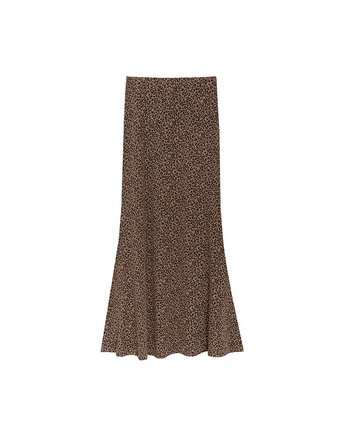 Leopard Print Flared Hem Maxi Skirt