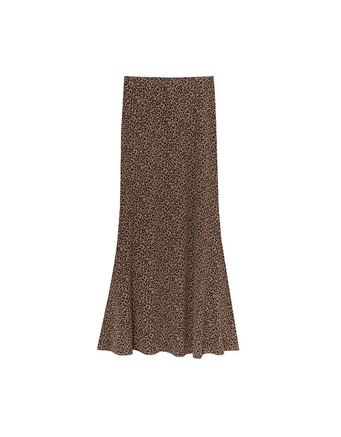 Leopard Print Flared Hem Maxi Skirt