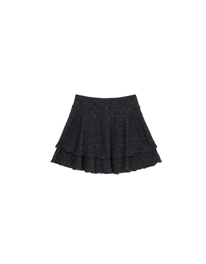 Layered Lace Tiered Hem Flared Mini Skirt