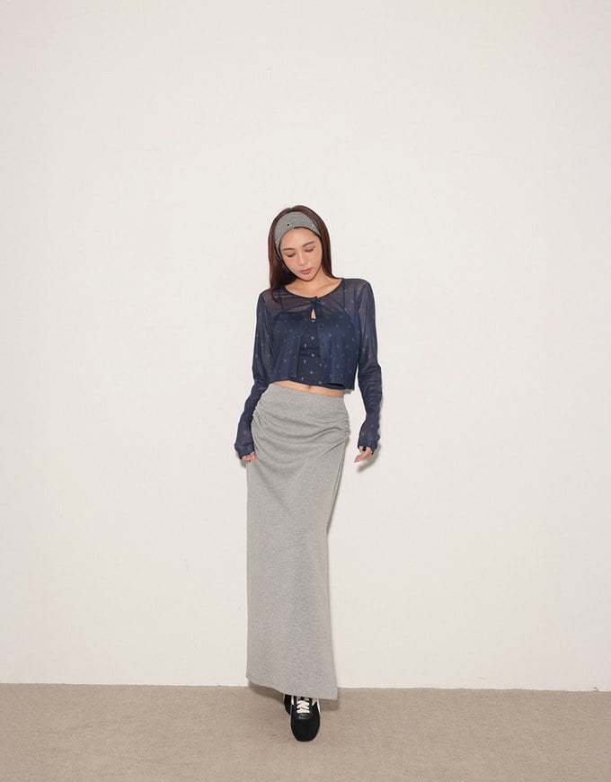 High Waist Jersey Maxi Skirt with Side Ruching