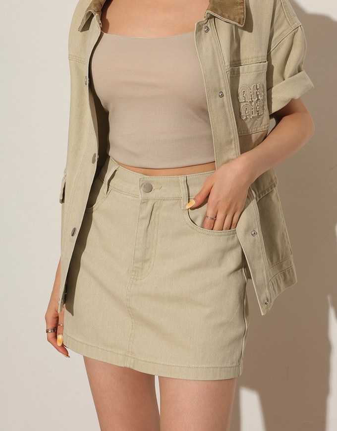 High Waisted Wash Jeans Denim A Line Mini Skirt