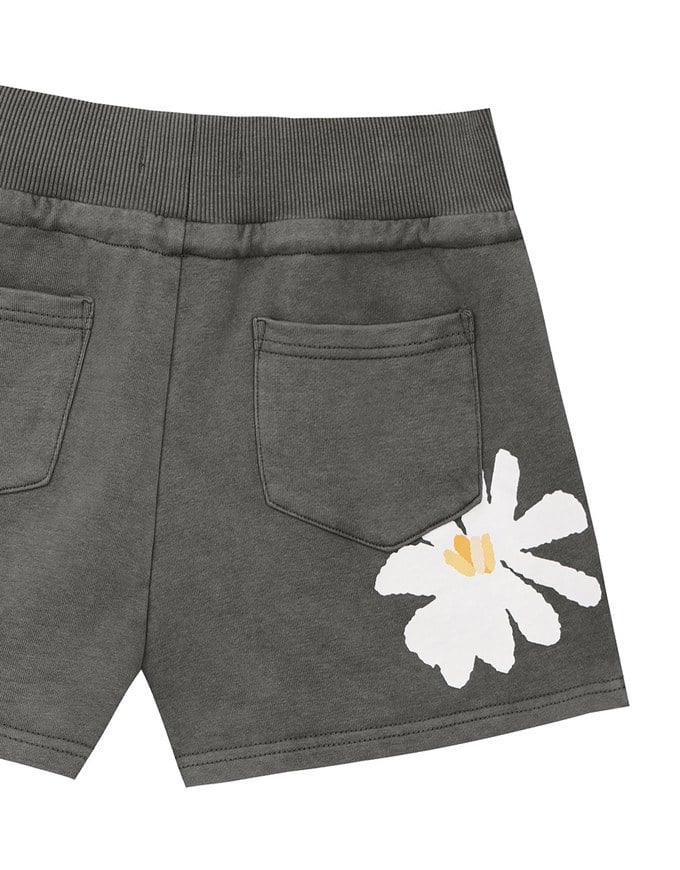 【DINOTAENG】Sweat Shorts With Daisy Graphic & Elastic Waistband