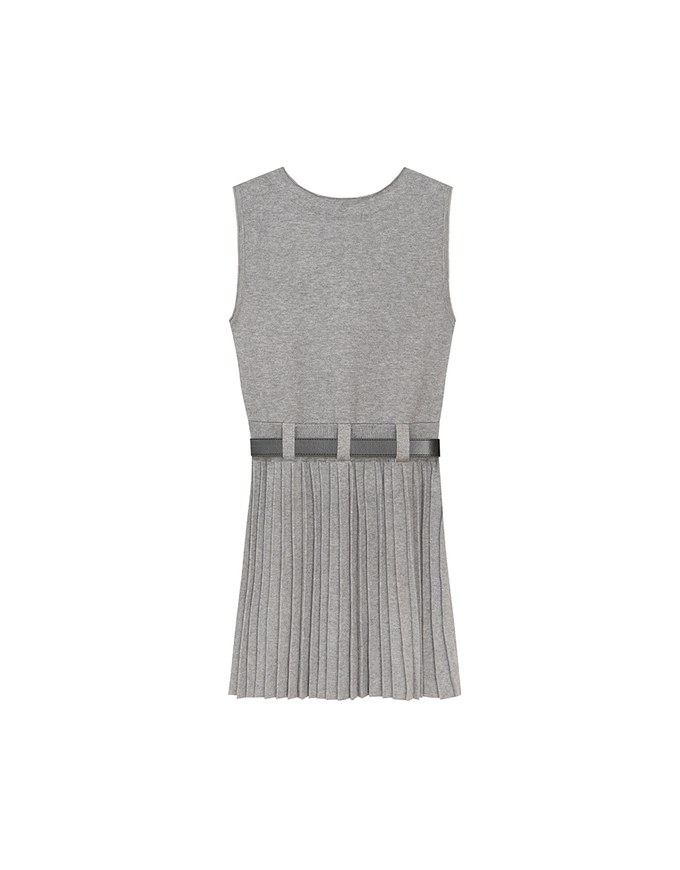 Button Front V Neck Knit Pleated Cami Dress