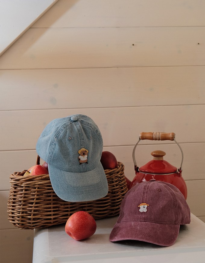 【DINOTAENG】Retro Embroidery Washed Denim Baseball Cap