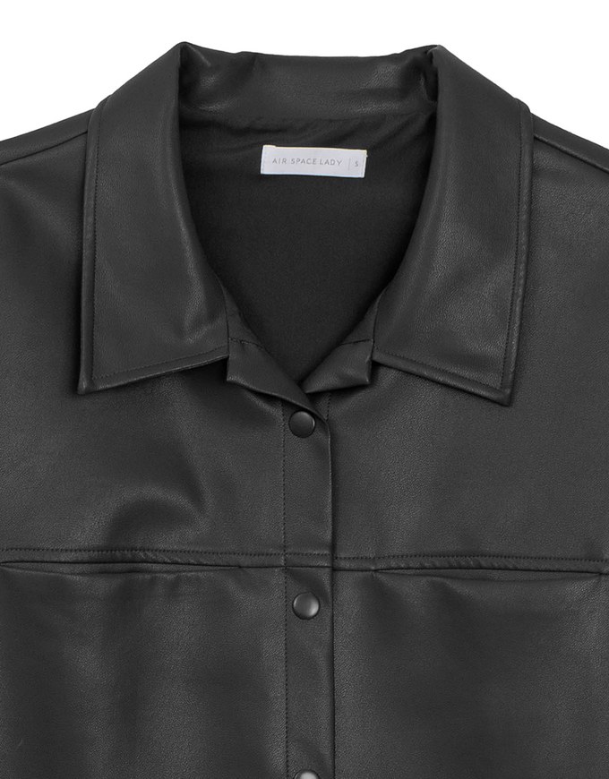 Classic Collar Faux Leather Snap Button Oversized Jacket