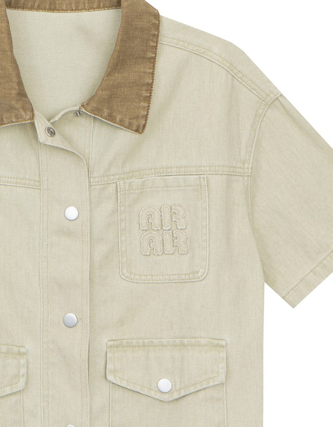 Contrast Collar Short Sleeve Jeans Denim Jacket