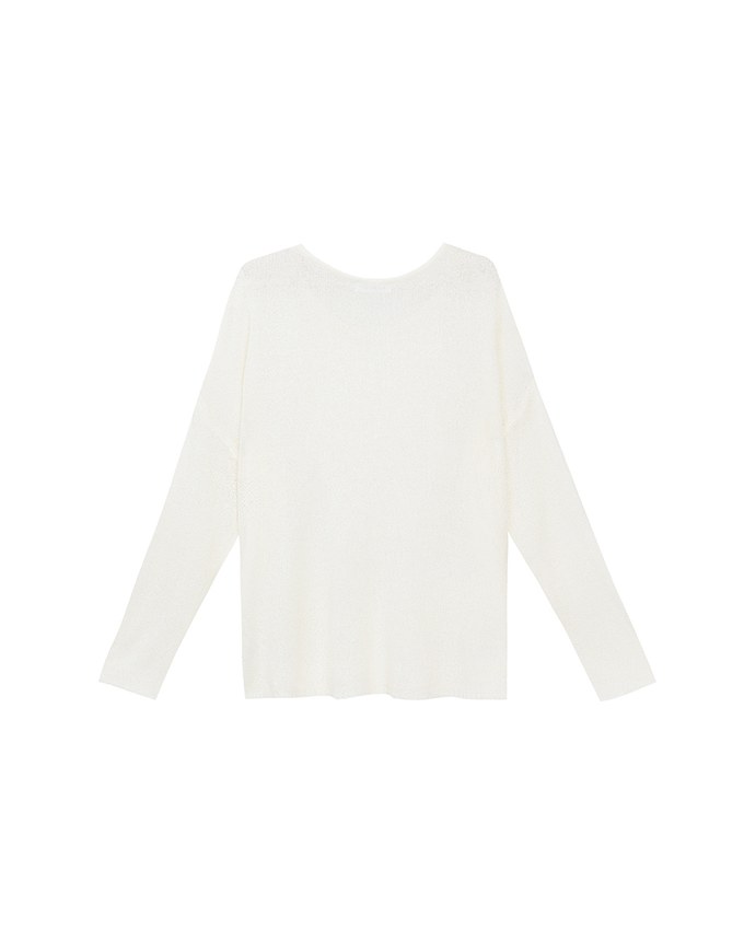 Sheer Round Neck Long Sleeve Oversized Knit Top