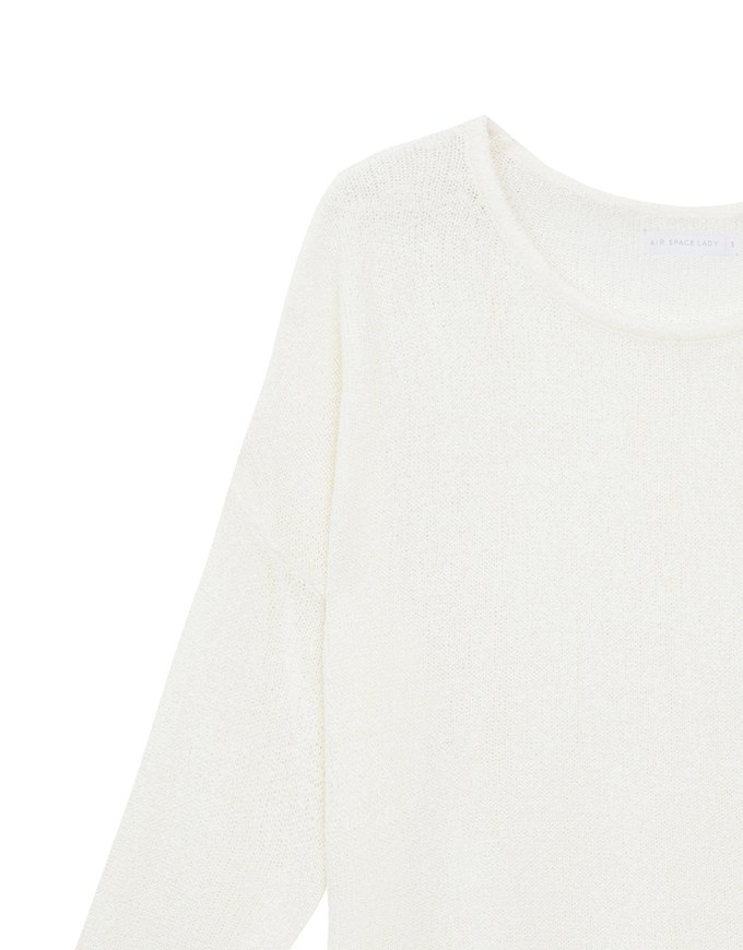 Sheer Round Neck Long Sleeve Oversized Knit Top
