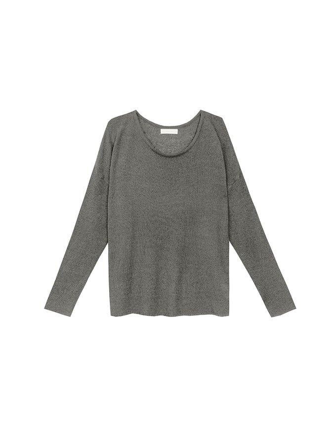 Sheer Round Neck Long Sleeve Oversized Knit Top