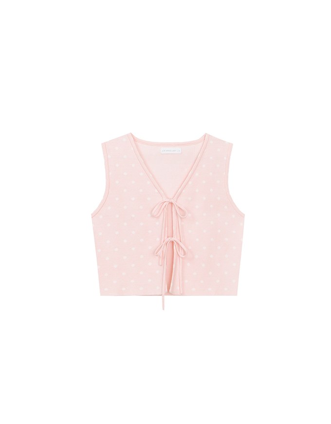 Polka Dot Tie Front Sleeveless Knit Vest Top