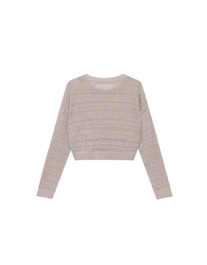 Sheer Striped Knit Relaxed Fit Long Sleeve Sweater