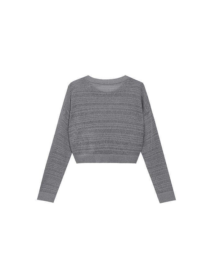 Sheer Striped Knit Relaxed Fit Long Sleeve Sweater