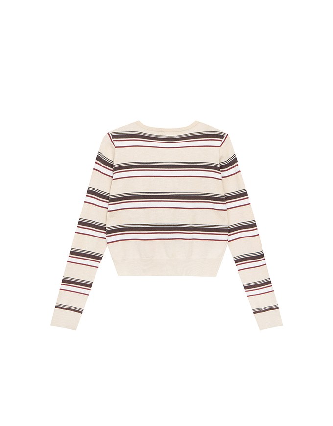 Contrast Striped Knit Button Up Cropped Cardigan
