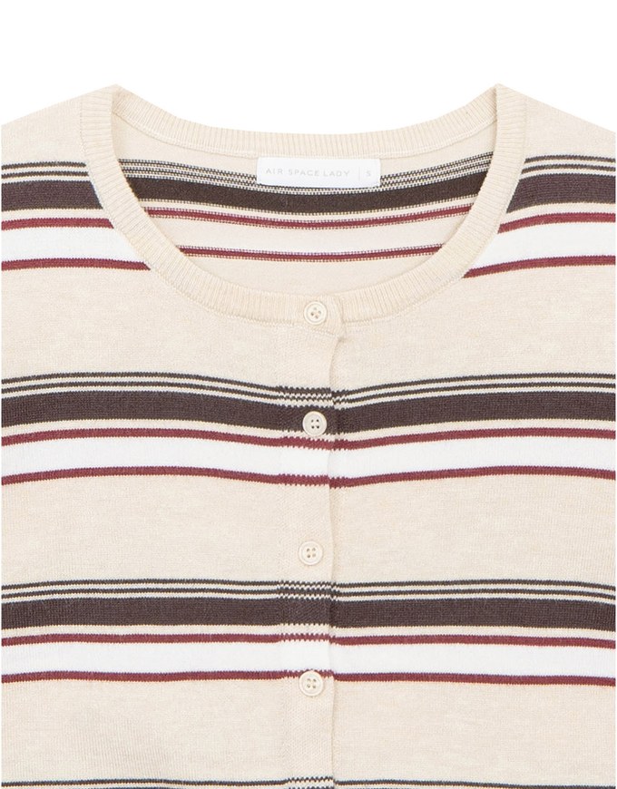 Contrast Striped Knit Button Up Cropped Cardigan