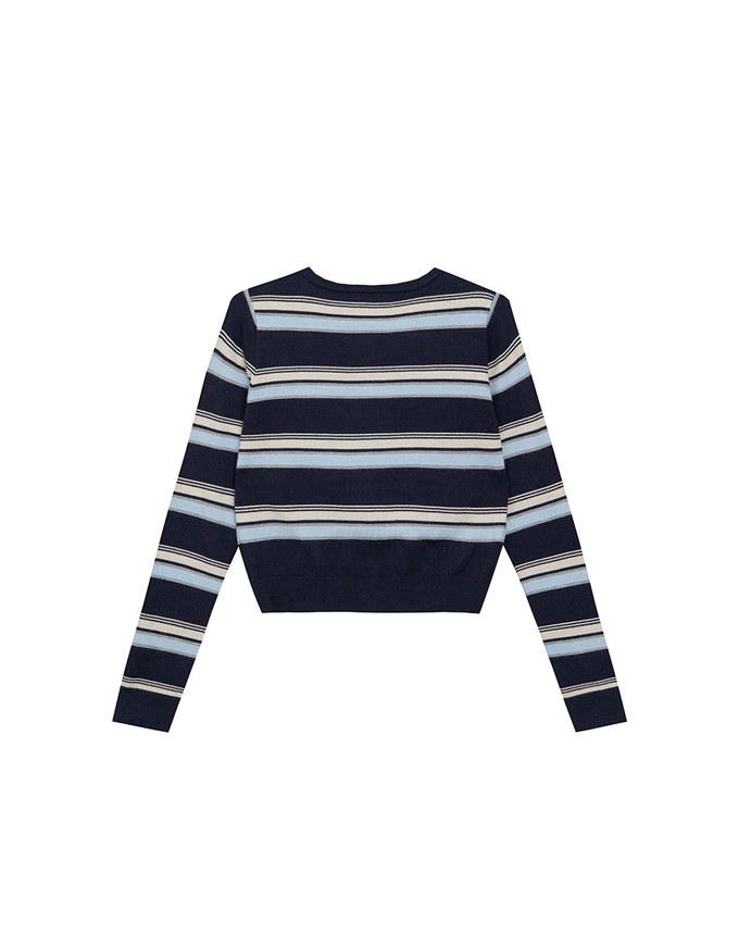 Contrast Striped Knit Button Up Cropped Cardigan