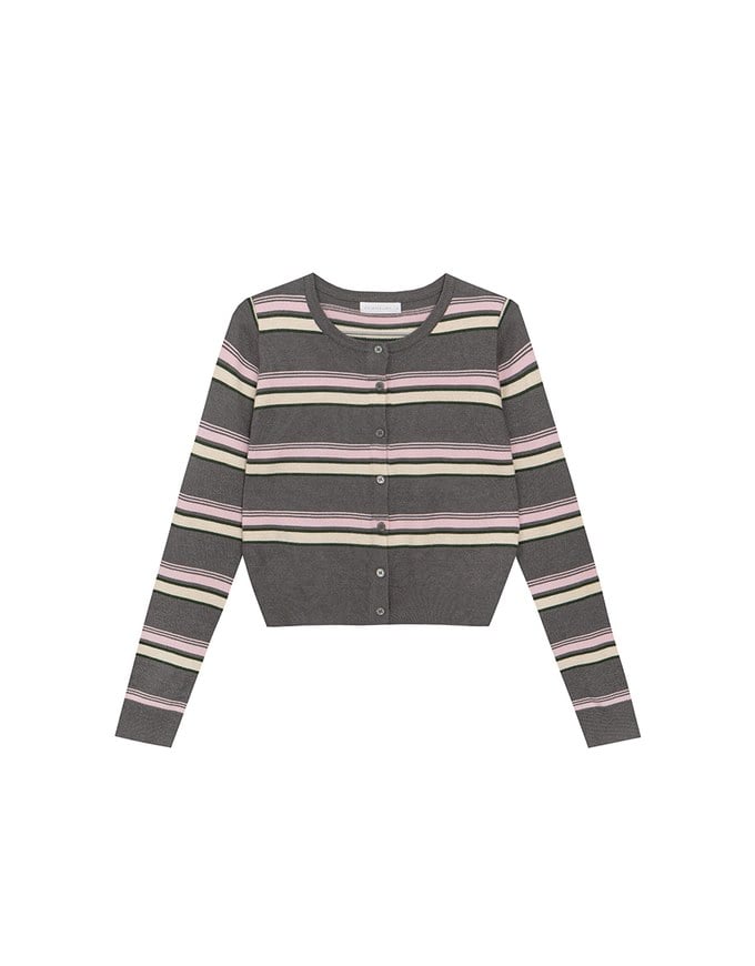 Contrast Striped Knit Button Up Cropped Cardigan