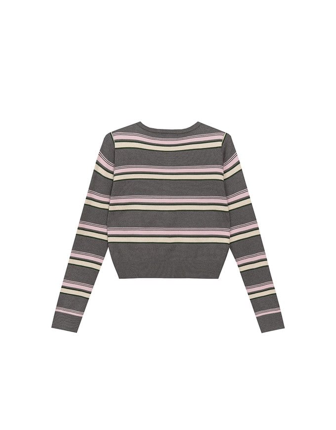 Contrast Striped Knit Button Up Cropped Cardigan