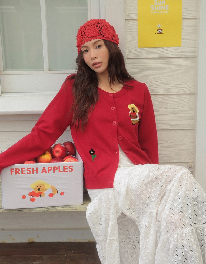 【DINOTAENG】Embroidered Button-Down Knit Cardigan