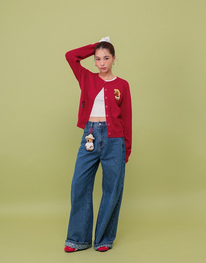【DINOTAENG】Embroidered Button-Down Knit Cardigan