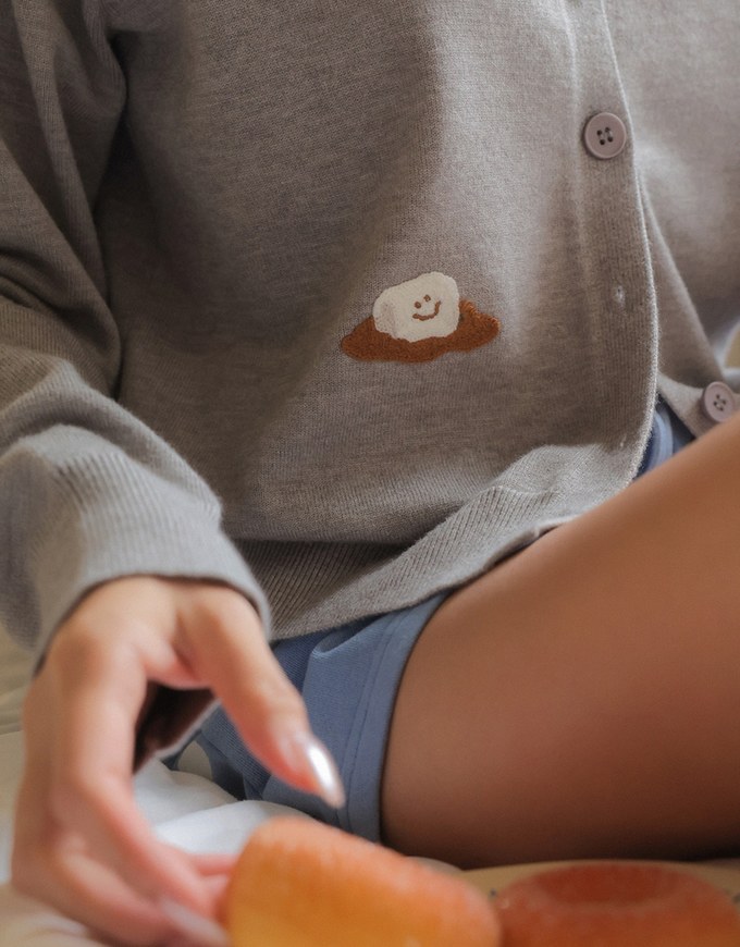 【DINOTAENG】Embroidered Button-Down Knit Cardigan