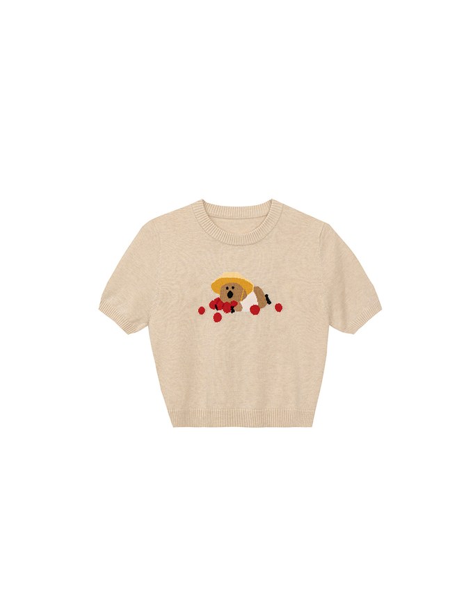 【DINOTAENG】Graphic Short Sleeve Knit Crop Top