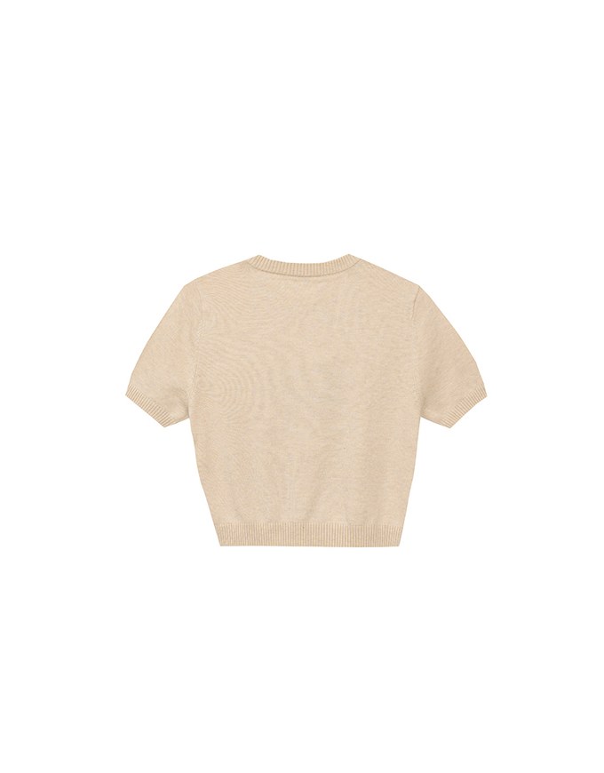 【DINOTAENG】Graphic Short Sleeve Knit Crop Top