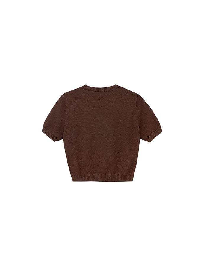 【DINOTAENG】Graphic Short Sleeve Knit Crop Top