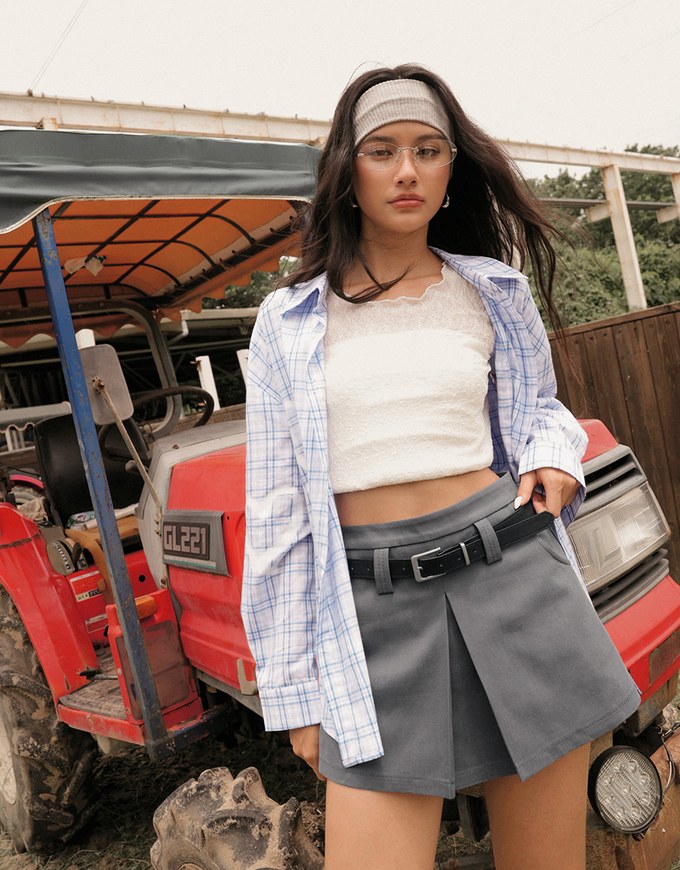 Classic High Waisted Pleated Skorts with Belt