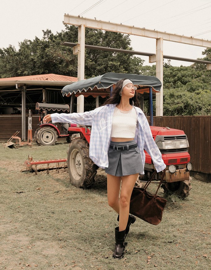 Classic High Waisted Pleated Skorts with Belt