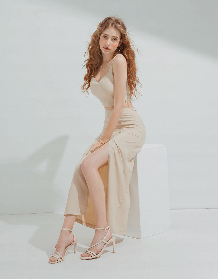 Sweetheart Neckline Padded Top + Maxi Skirt Set Wear (With Padding)