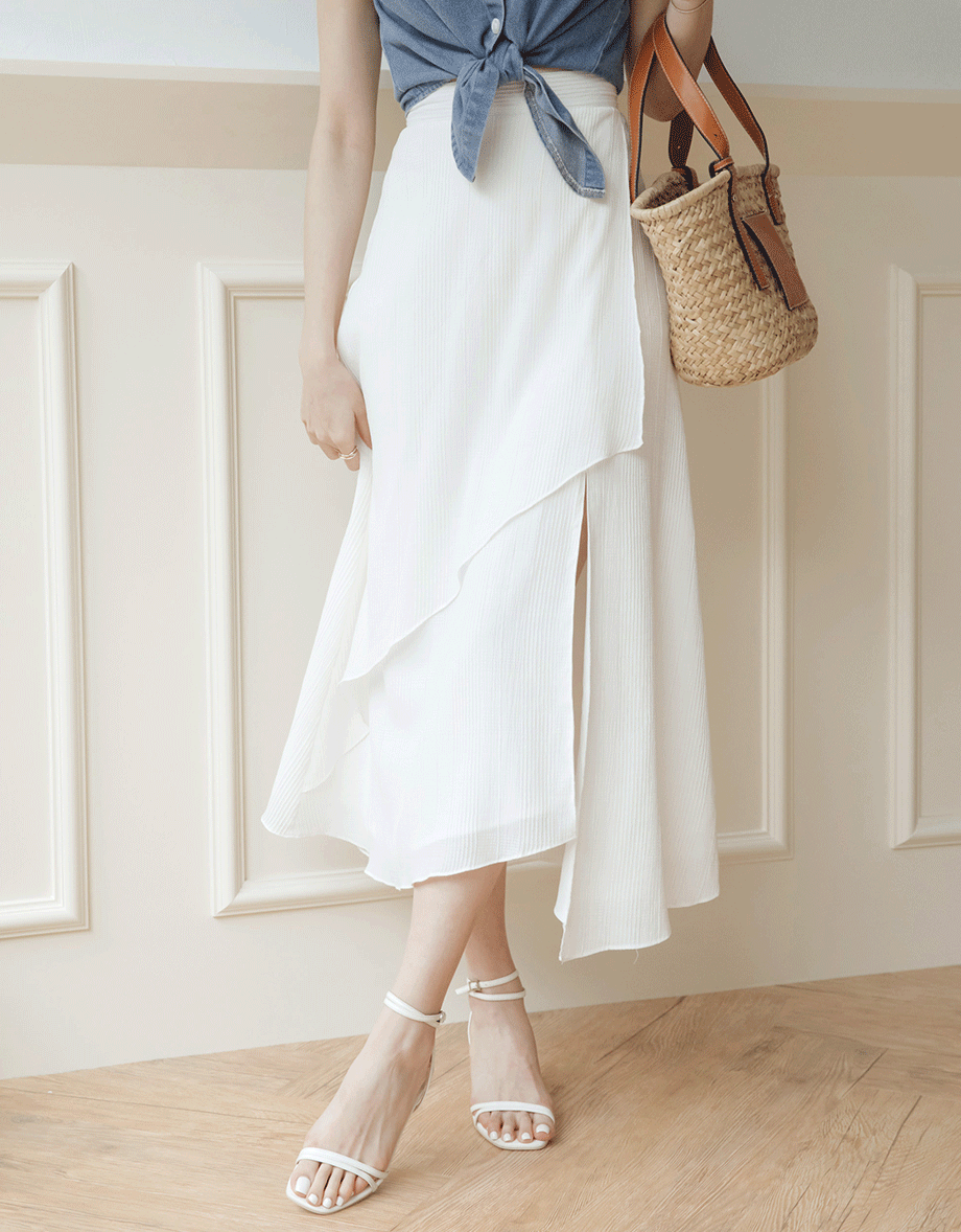 Irregular Layered Slit Flowy Maxi Skirt