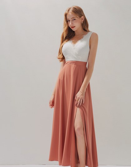 Embroidered Lace Trim Splice Maxi Dress