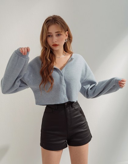 Minimal Chic Brushed Buttoned Oversized Top