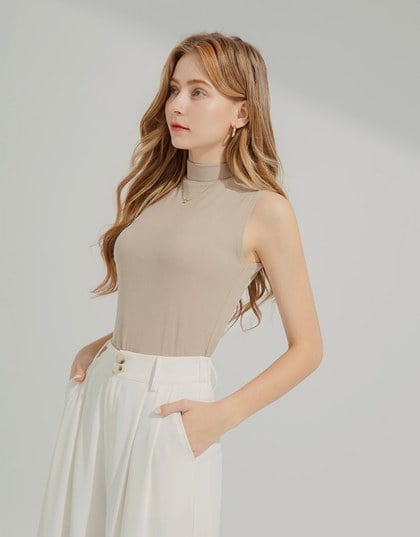 Silky Cooling Turtleneck Basic Tank Top Modal Fabric