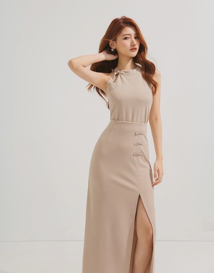 Qipao TOP with Halter Neck Cheongsam Qipao Design With Chinese Knot