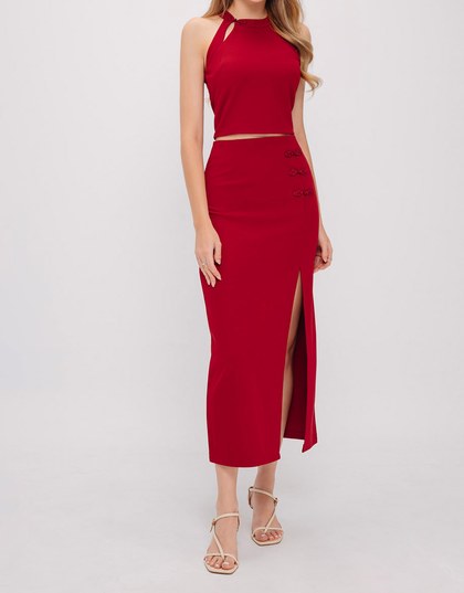 Qipao SKIRT With A Slit Fitted Waistline Cheongsam Midi Skirt