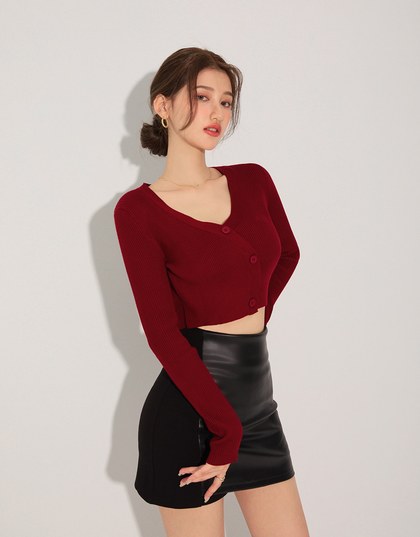 Skewed Buttoned Knit Top