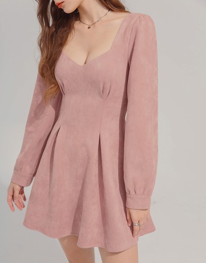 Elegant Heart Neck Suede Mini Dress