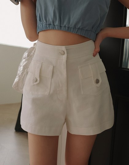 Hidden Button Seam Jeans Denim Shorts