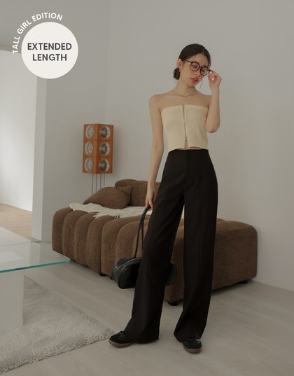 Extended Length High Waist Straight Leg Trousers