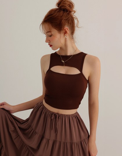 Front Cut Out Ribbed Padded Tank Top